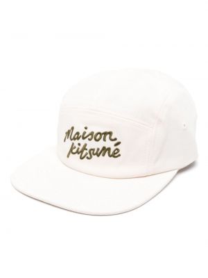 Haftowana czapka bawełniana Maison Kitsune biała