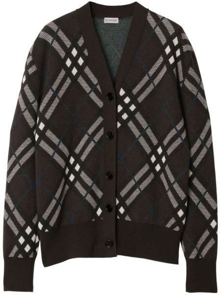 Cardigan lung de lână în carouri Burberry