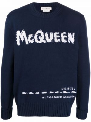 Bavlněný svetr Alexander Mcqueen modrý