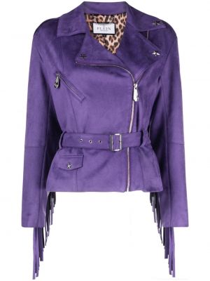 Usnjena jakna z žeblji Philipp Plein vijolična