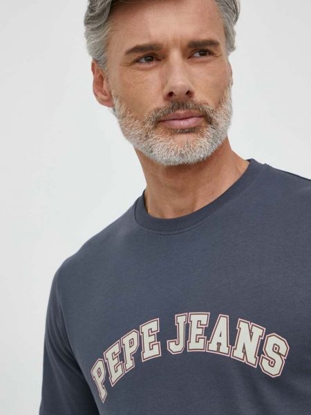 Koszulka bawełniana z nadrukiem Pepe Jeans szara