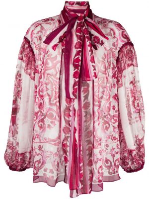 Svilena bluza z lokom Dolce & Gabbana roza