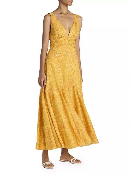 Хлопковое длинное платье в цветочек с принтом Giambattista Valli желтое