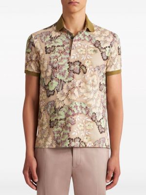 Kokvilnas polo krekls ar ziediem ar apdruku Etro bēšs