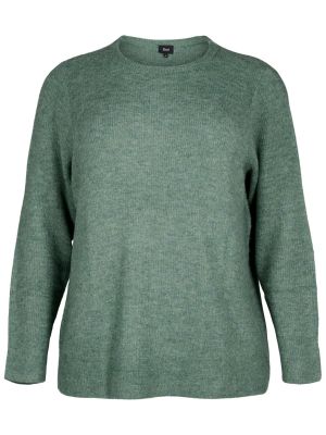 Меланжов пуловер Zizzi зелено