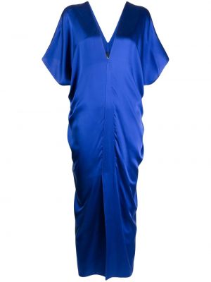 Hedvábné mini šaty s výstřihem do v s krátkými rukávy Voz - modrá