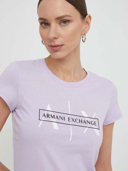 Памучна тениска Armani Exchange виолетово