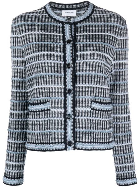 Tweed strickjacke mit rundem ausschnitt Thom Browne blau