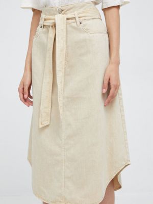 Bavlněná sukně Lauren Ralph Lauren béžová barva, midi, áčková