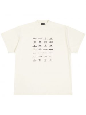 T-shirt en coton à imprimé Balenciaga blanc