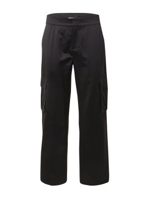Jednofarebné nohavice s vysokým pásom na zips Gina Tricot - čierna