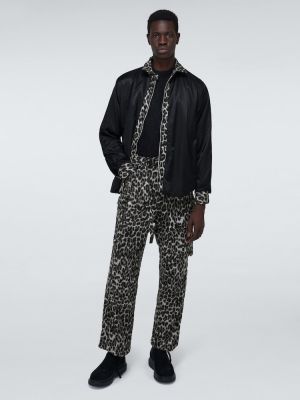 Pantaloni cargo de lână cu model leopard Sacai gri
