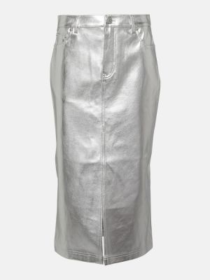 Kožená sukně z imitace kůže Staud stříbrné