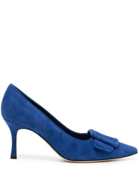 Pantofi cu toc din piele de căprioară Manolo Blahnik albastru