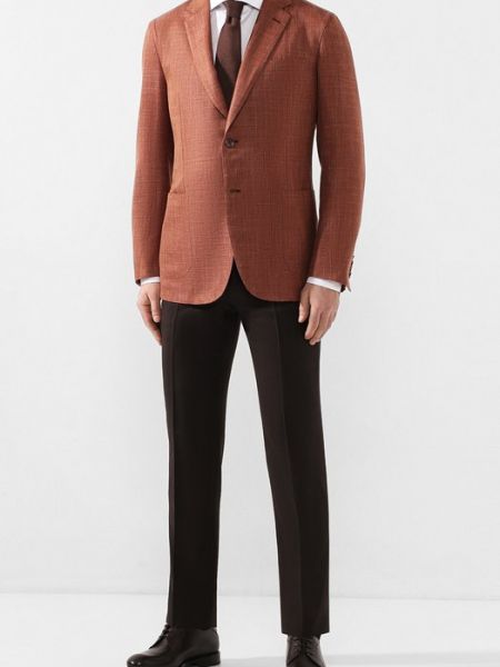 Шелковый шерстяной пиджак Brioni коричневый