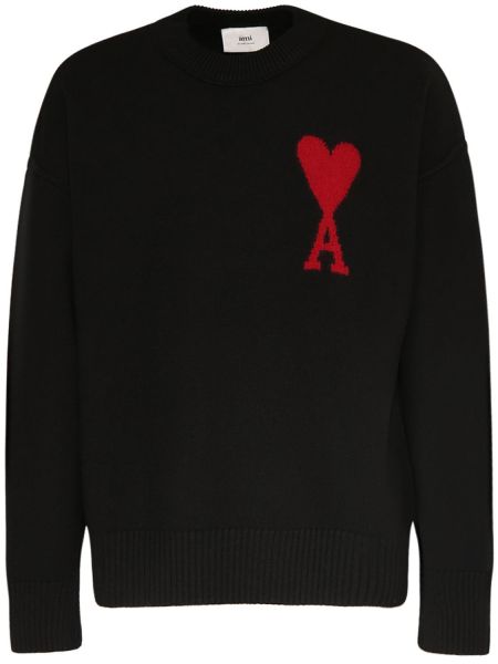 Suéter de lana de punto Ami Paris negro