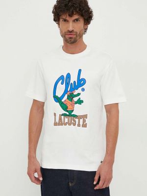 Bavlněné tričko s potiskem Lacoste bílé