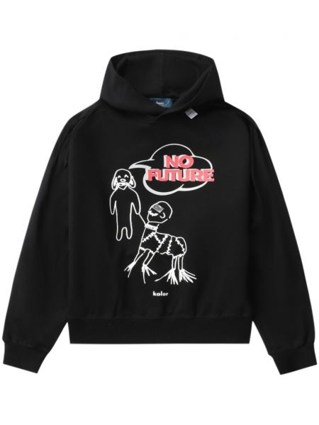 Baskılı pamuklu hoodie Kolor siyah