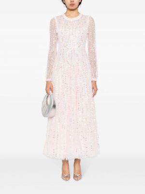 Sukienka długa z koralikami Needle & Thread różowa