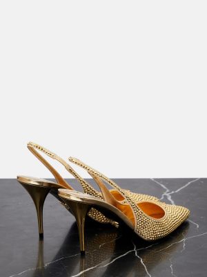 Сатенени полуотворени обувки с отворена пета Prada златисто