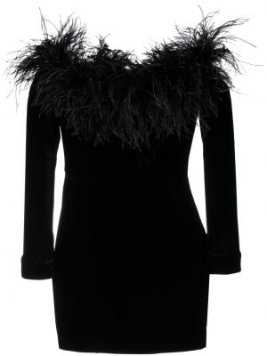 Aksamitna sukienka koktajlowa w piórka Alessandra Rich czarna