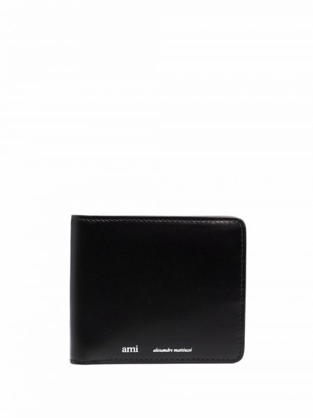 Usnjena denarnica s potiskom Ami Paris črna