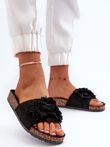 Papuci de casă din piele de căprioară cu platformă Kesi negru