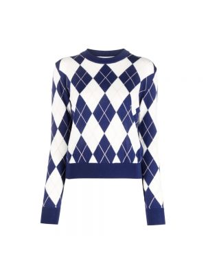Sweter wełniany z wzorem argyle z nadrukiem Msgm niebieski