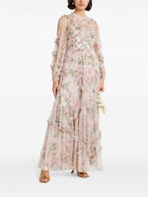 Sukienka koktajlowa w kwiatki z nadrukiem z falbankami Needle & Thread