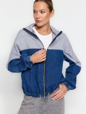 Oversized pletená džínsová bunda Trendyol modrá