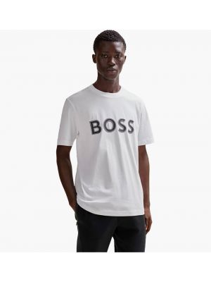 Бавовняна футболка з принтом з джерсі Hugo Boss біла