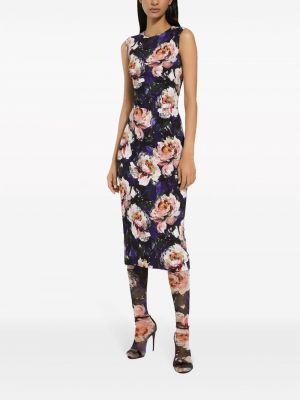 Hedvábné šaty s potiskem Dolce & Gabbana fialové