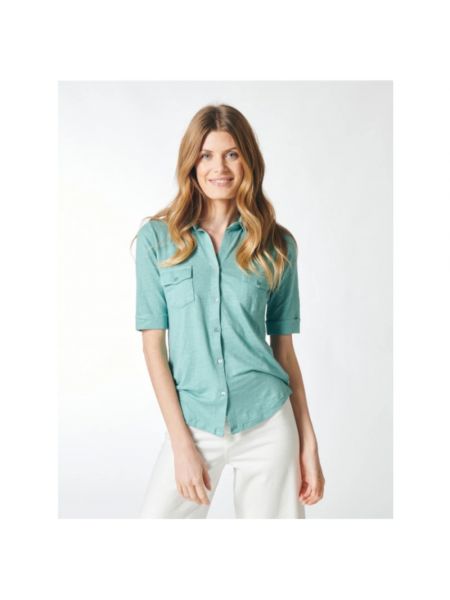 Camisa de lino con bolsillos Majestic Filatures verde