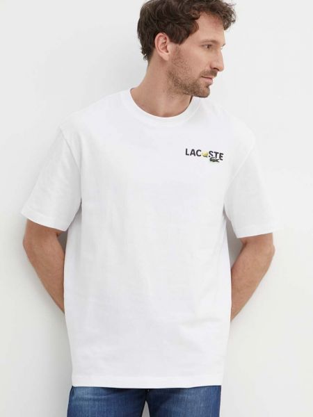 Koszulka bawełniana z nadrukiem Lacoste biała