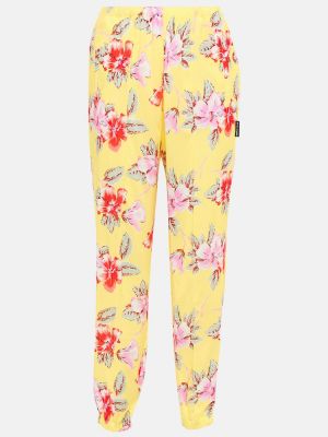 Plisirane ravne hlače s cvetličnim vzorcem s potiskom Palm Angels