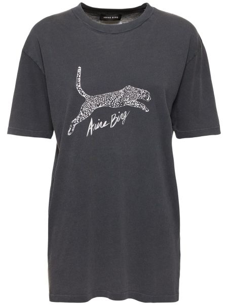Taškuotas medvilninis marškinėliai leopardinis Anine Bing juoda