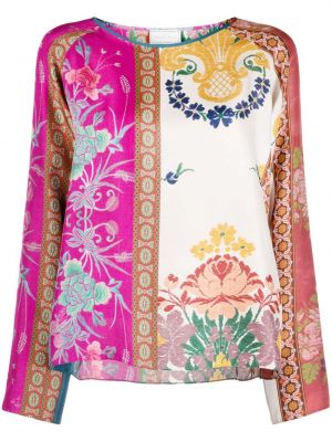 Jedwabna bluzka z nadrukiem Pierre Louis Mascia różowa