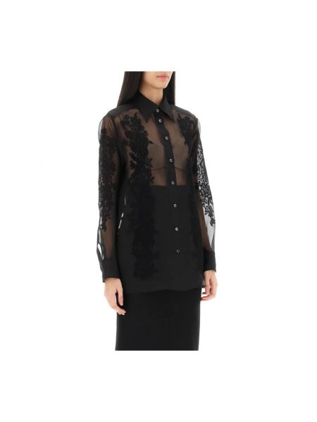 Jedwabna koszula koronkowa bawełniana Dolce And Gabbana czarna