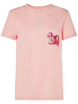 Bavlněné tričko s výšivkou Max Mara růžové