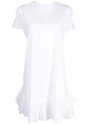 Памучна рокля с v-образно деколте с волани Shanshan Ruan бяло