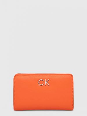 Portfel skórzany ze skóry ekologicznej Calvin Klein pomarańczowy