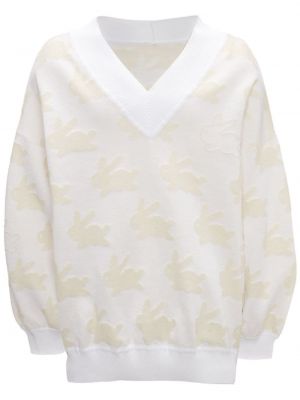 Пуловер с принт с v-образно деколте Jw Anderson бяло
