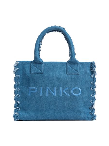 Einfarbige strand stofftasche mit taschen Pinko blau