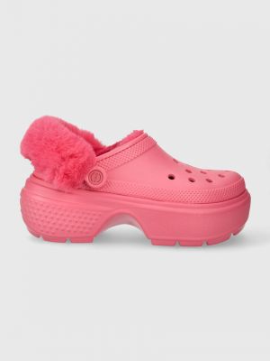 Papuci cu platformă Crocs roz