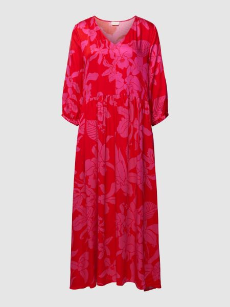 Sukienka midi w kwiatki z nadrukiem Milano Italy czerwony