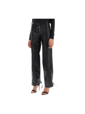 Pantalones rectos con cordones de cuero de cuero sintético Rotate Birger Christensen negro
