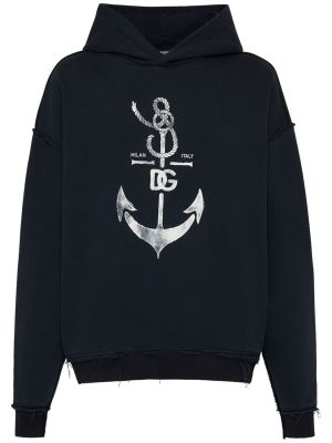 Pamučna hoodie s kapuljačom s printom od jersey Dolce & Gabbana plava