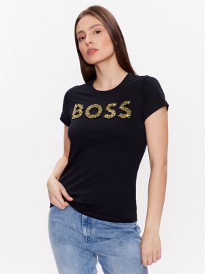 Slim fit póló Boss fekete