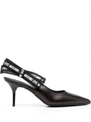 Кожени полуотворени обувки с панделка Love Moschino черно