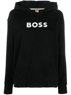 Raštuotas medvilninis džemperis su gobtuvu Boss juoda